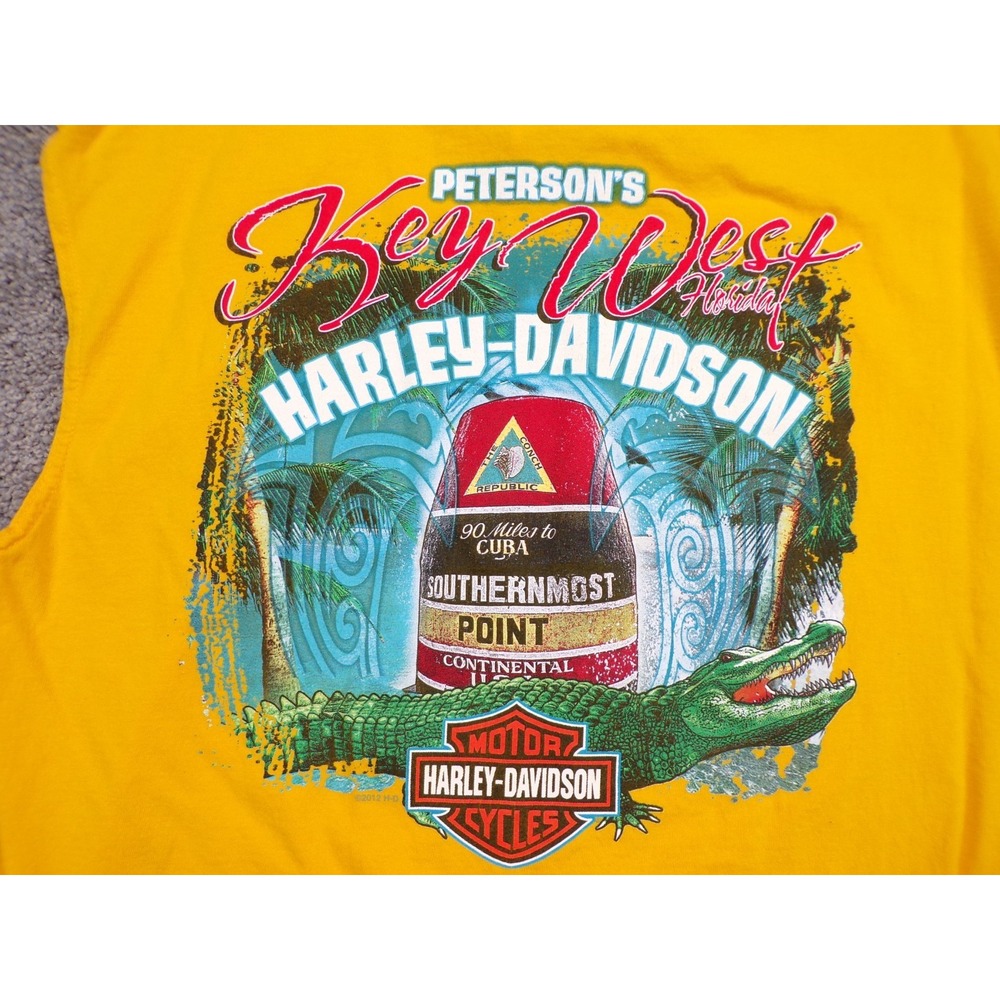 Harley Davidson Key West Florida Double Sided T Shirt Mens XL Yellow Muscle Tee